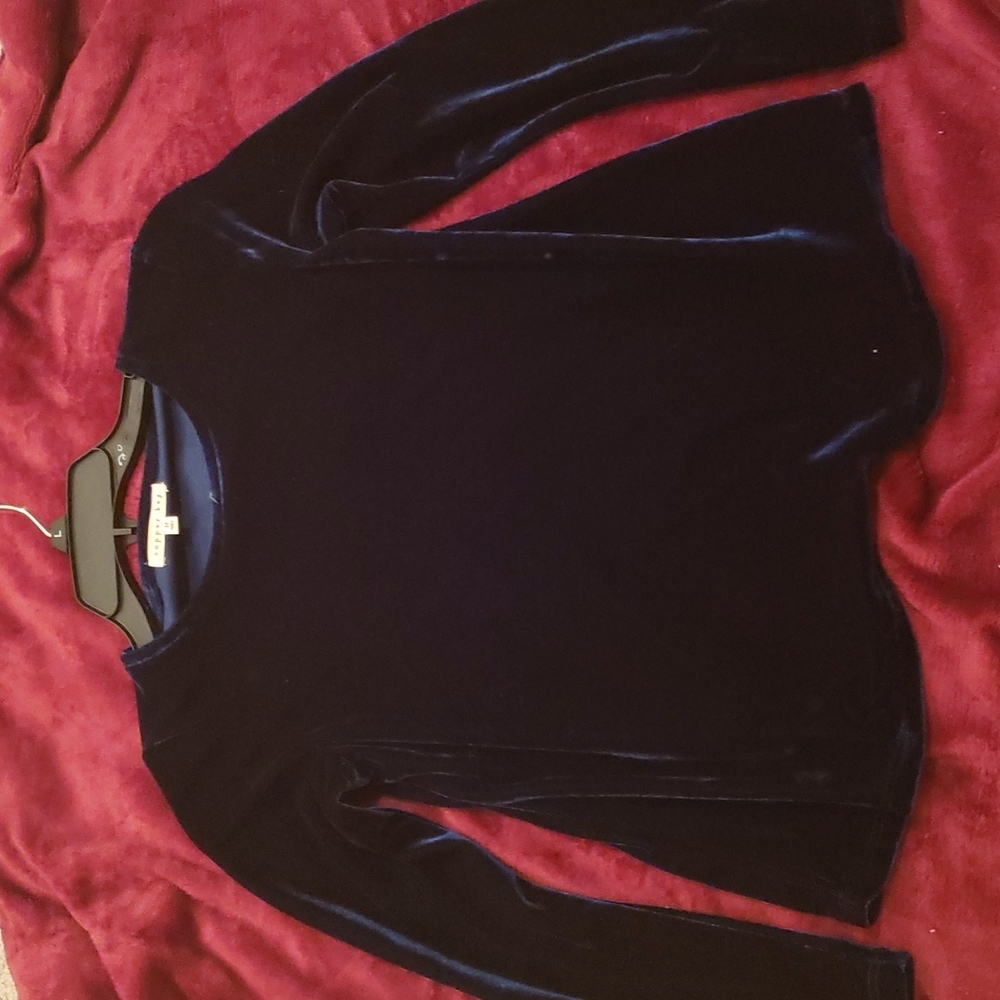 Copper Key Velvet Long Sleeve Top - Deep Blue